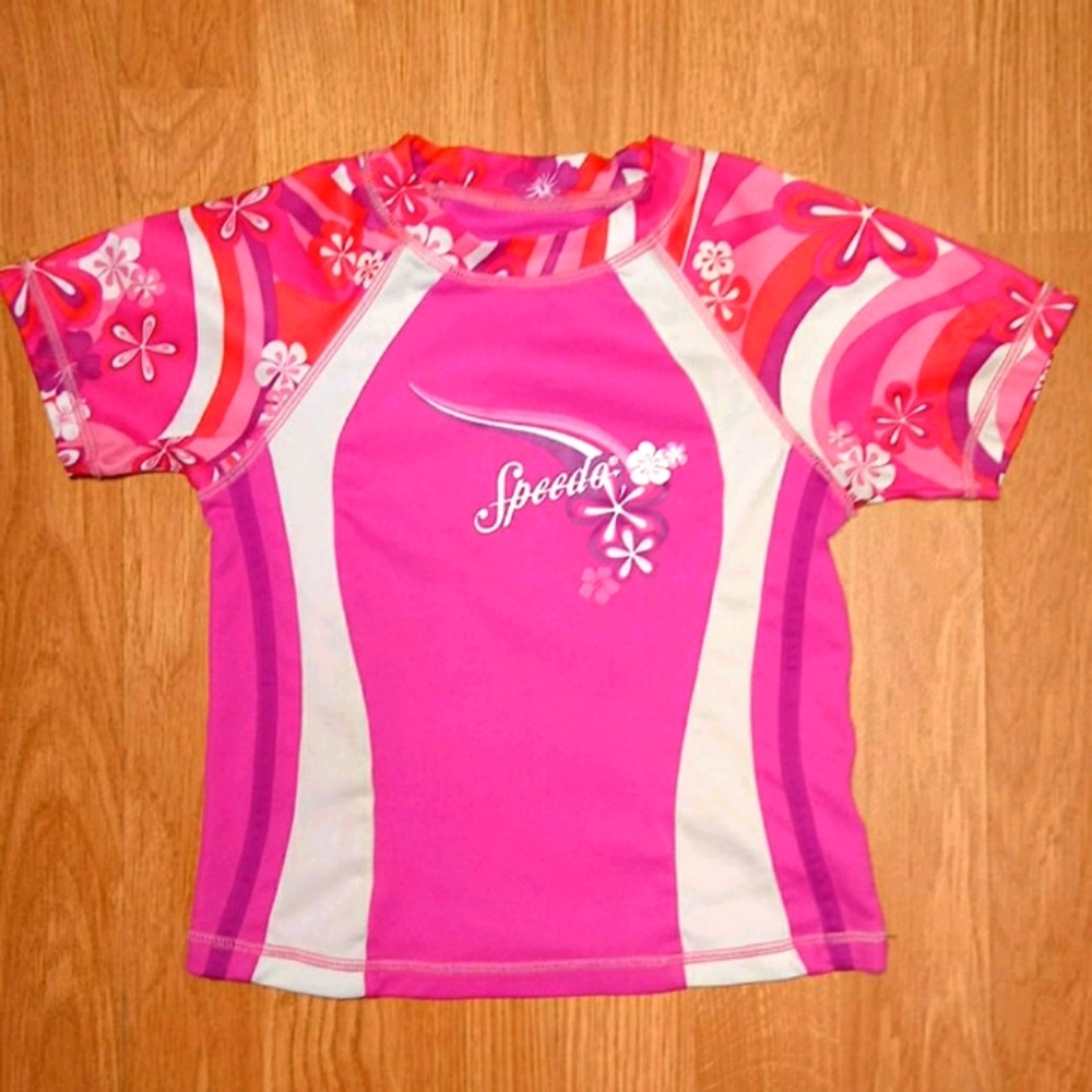 Girls Speedo Swim Top – Pink Rash Guard, Size Small (1–2 Years)
